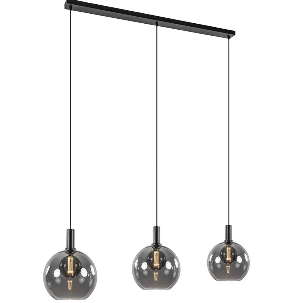 Chique 3-lichts hanglamp zwart met smoke glazen bollen>Straluma New