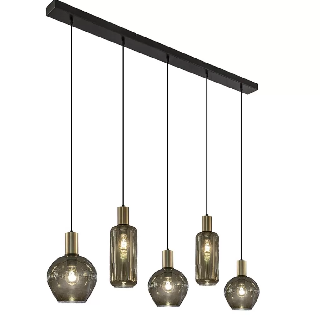 Chique 5-lichts hanglamp smoke glas met brons>Straluma Clearance