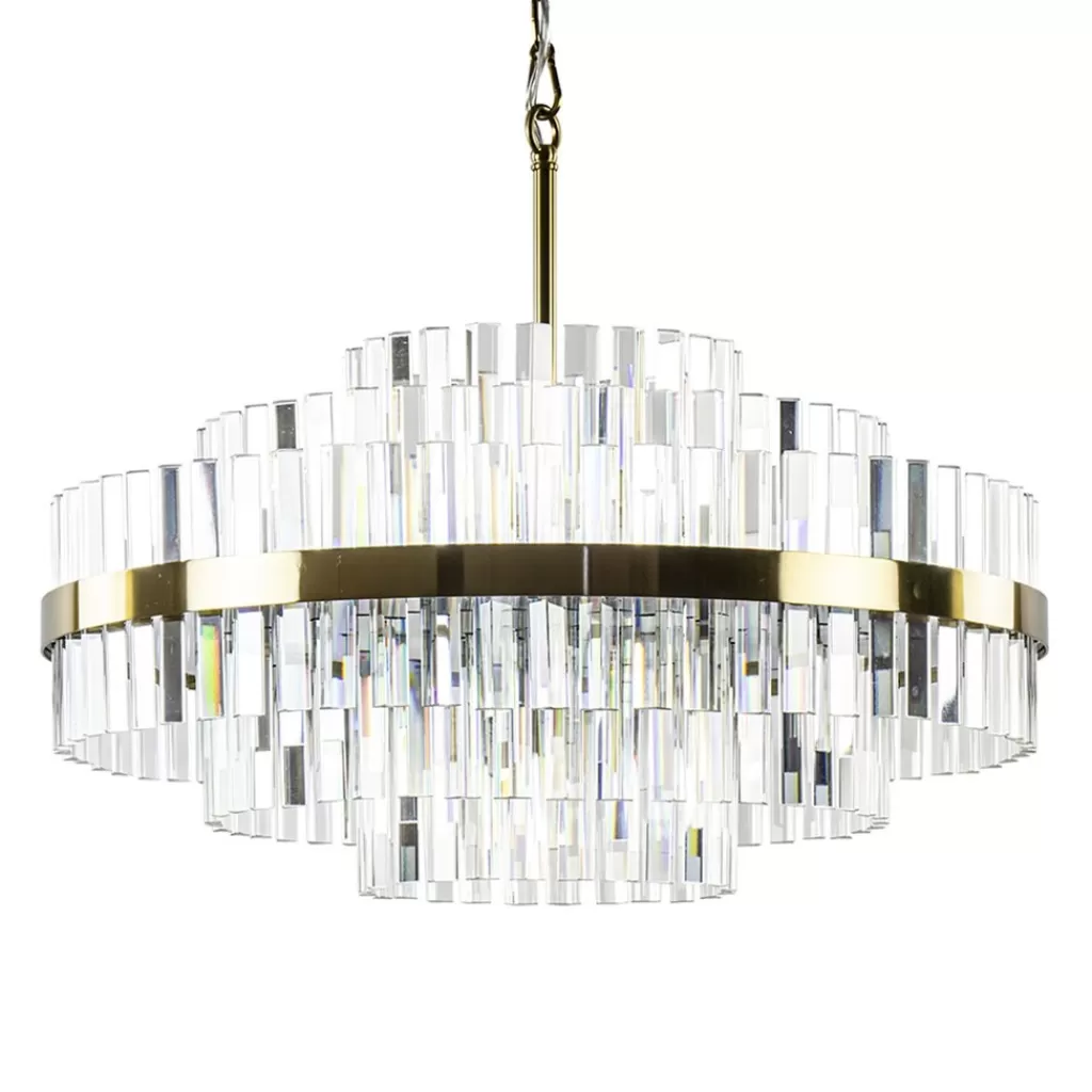 Chique hanglamp brushed brass met helder kristal>Straluma Store