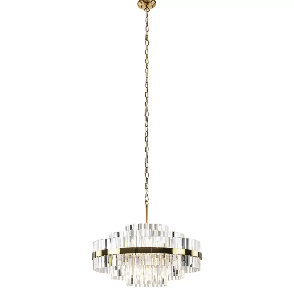 Chique hanglamp brushed brass met helder kristal>Straluma Store