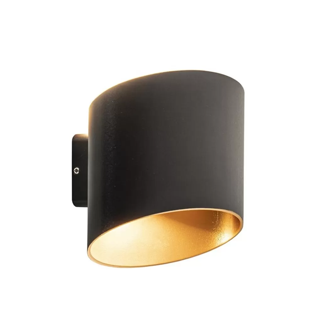 Chique LED buitenlamp wand zwart met goud IP54>Straluma Online