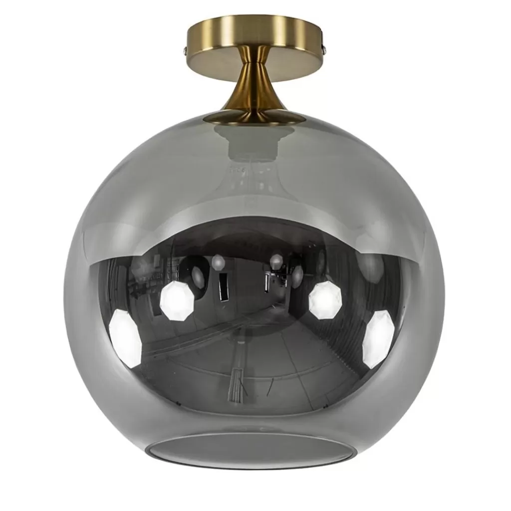 Chique plafondlamp goud met smoke/titanium glazen bol>Straluma Clearance