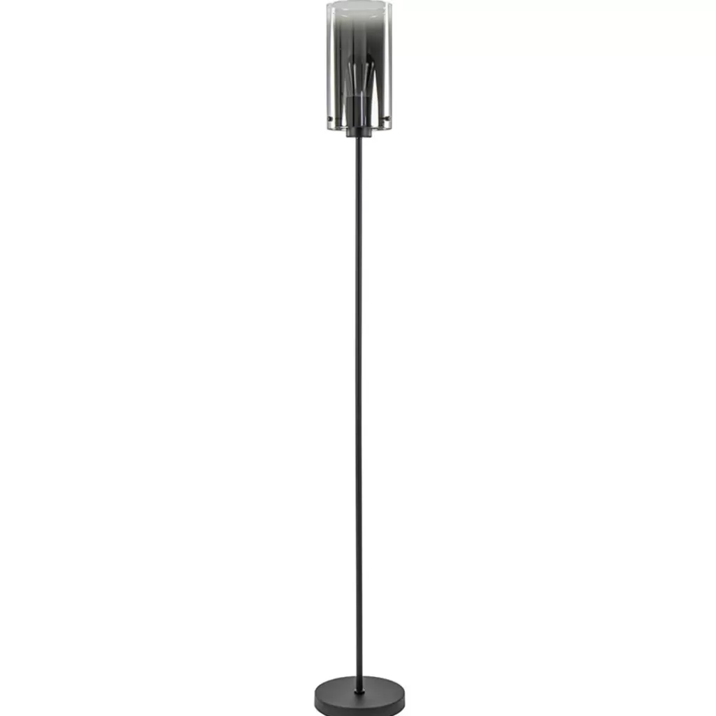 Chique vloerlamp mat zwart met smoke glas cilinder>Straluma Fashion