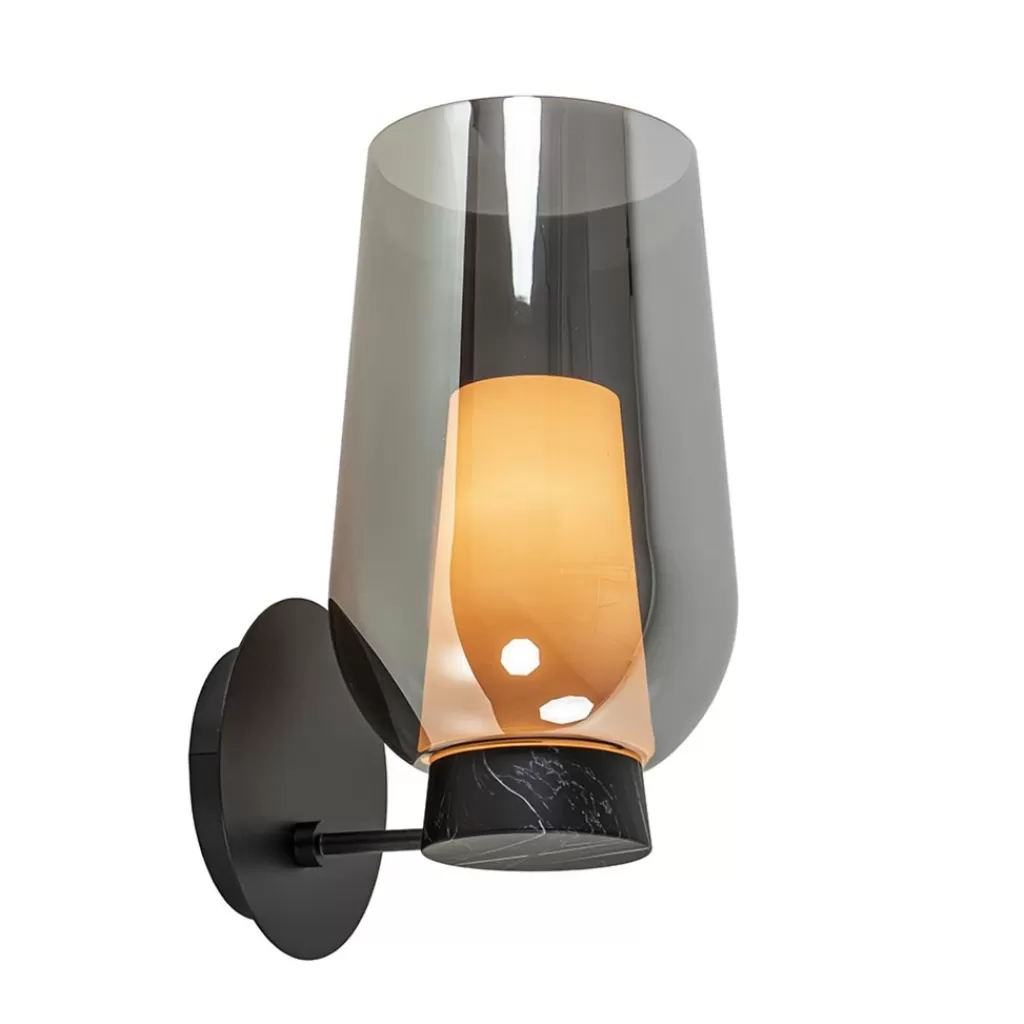 Chique wandlamp zwart marmer met smoke glas>Straluma Shop