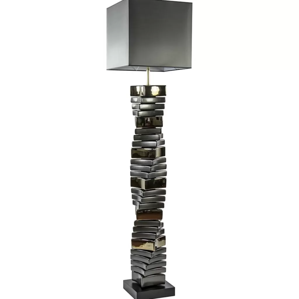 Decoratieve vloerlamp grijs/goud met vierkante kap>Straluma New