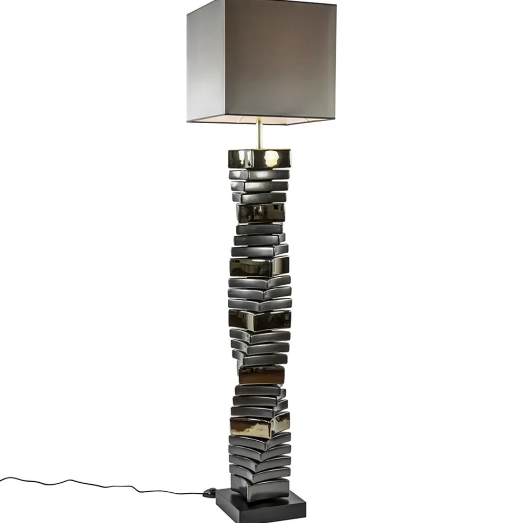 Decoratieve vloerlamp grijs/goud met vierkante kap>Straluma New