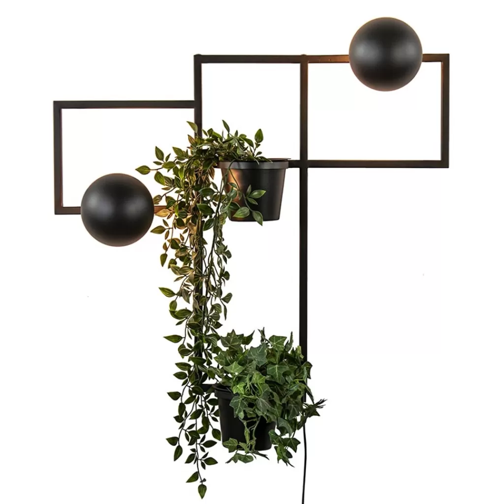 Decoratieve wandlamp zwart met 2 plantenpotten>Straluma Discount