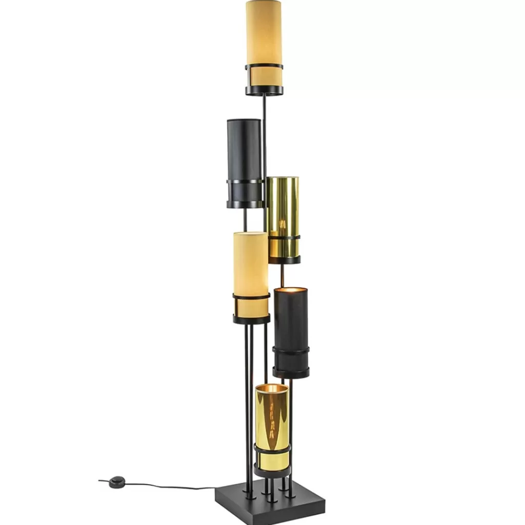 Design vloerlamp met cilinder kappen zwart/goud>Straluma Discount