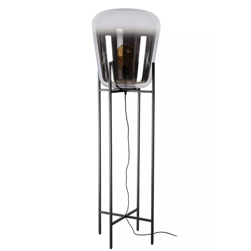 Design vloerlamp zwart frame met grote glazen kap>Straluma Sale