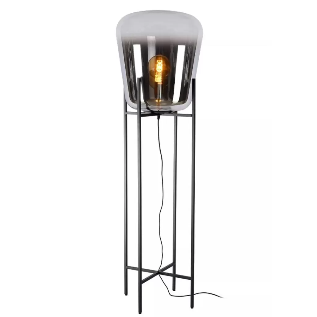 Design vloerlamp zwart frame met grote glazen kap>Straluma Sale