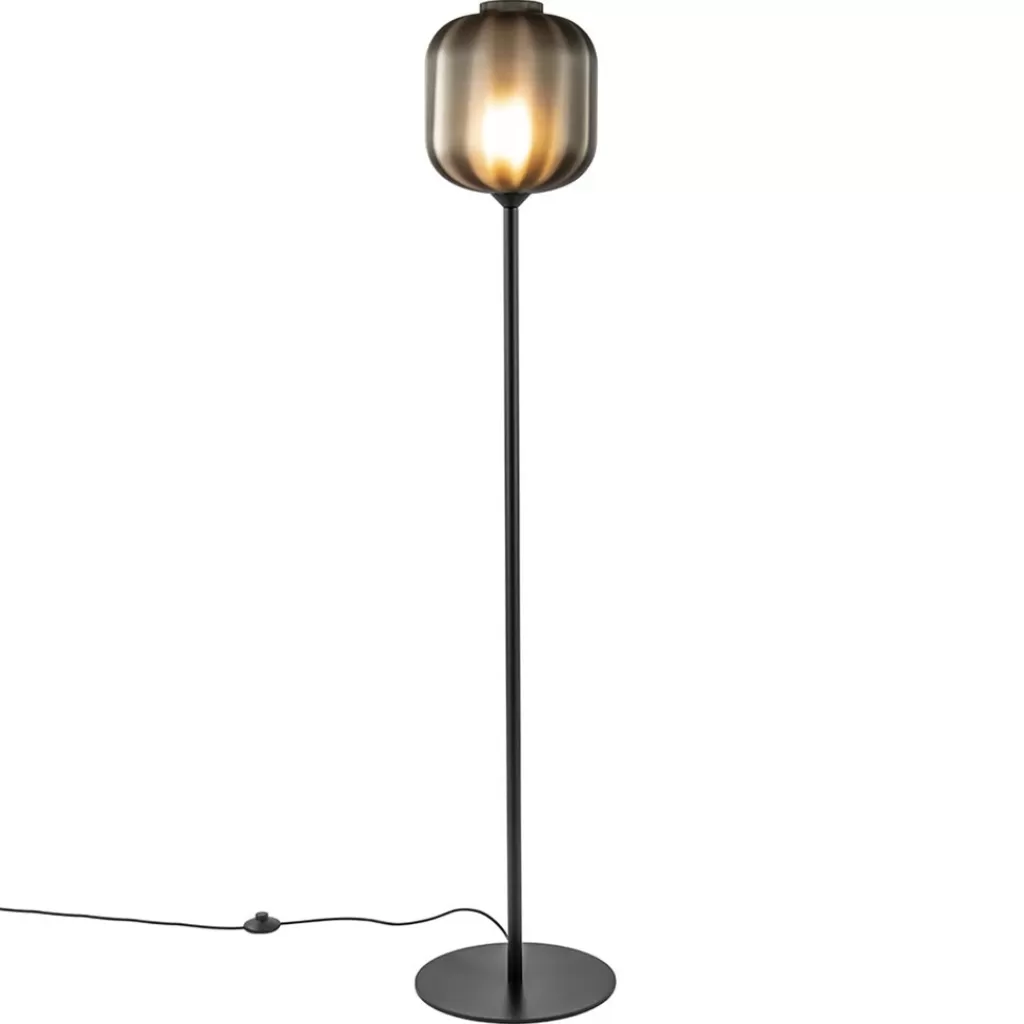 Design vloerlamp zwart met mat zwarte glazen kap>Straluma Best