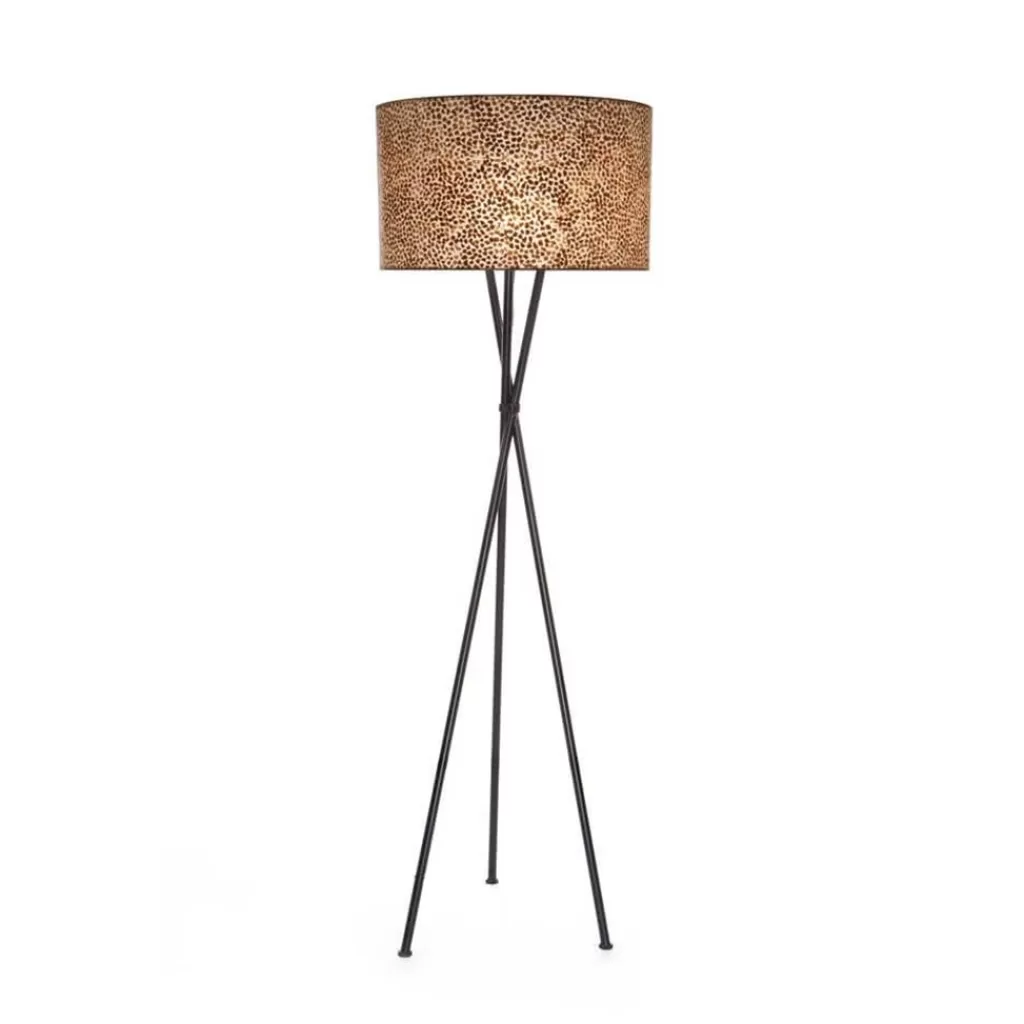 Driepoot schelpen vloerlamp zwart met bruin en goud>Straluma New