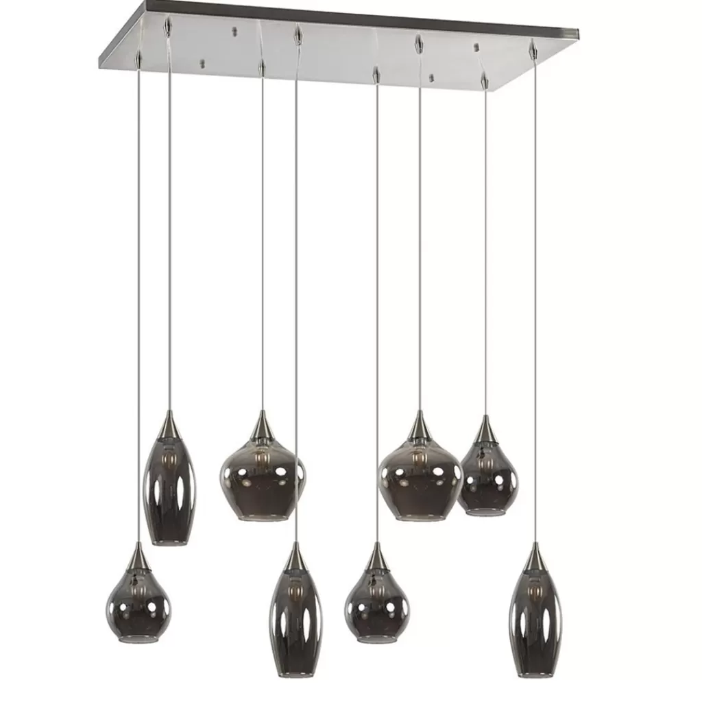 Eettafelhanglamp nikkel met smokey glas 8-lichts>Straluma Outlet