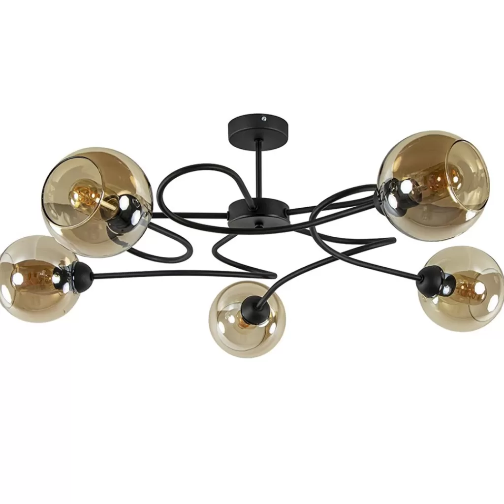 Elegante 5-lichts plafondlamp met amber glazen bollen>Straluma Discount