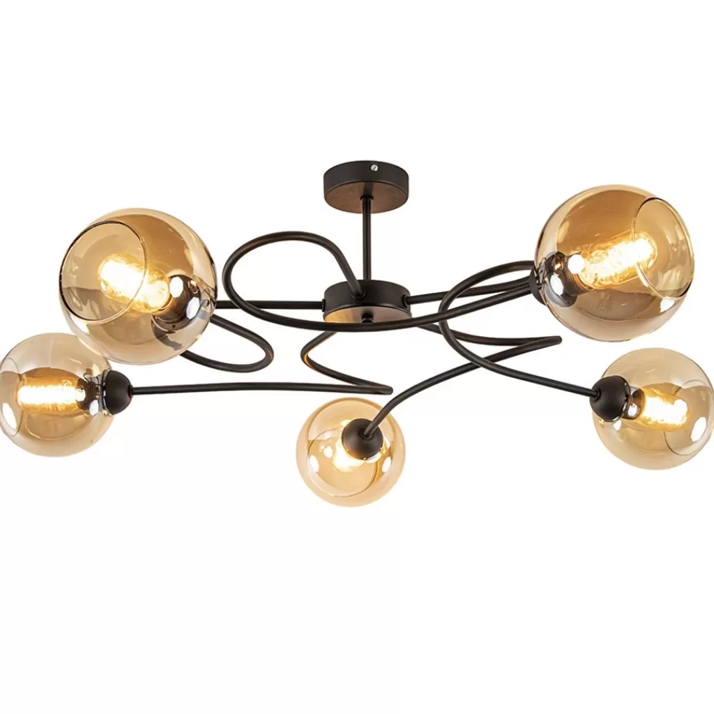 Elegante 5-lichts plafondlamp met amber glazen bollen>Straluma Discount