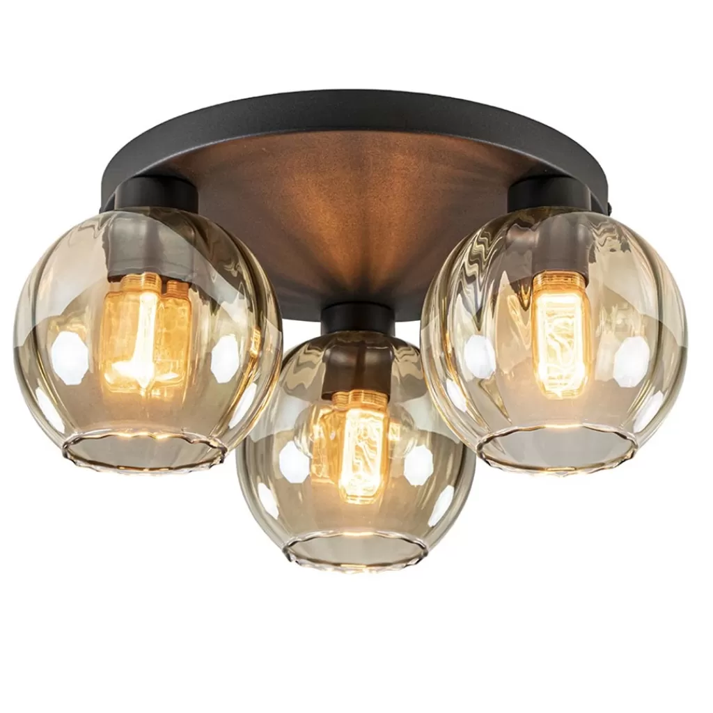 Elegante plafondlamp 3-lichts amber glas>Straluma Cheap