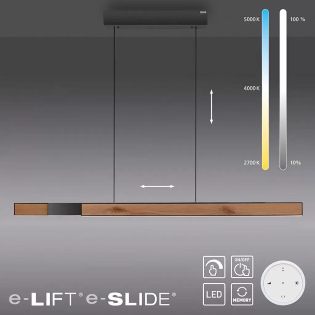 Elektrisch verstelbare LED hanglamp zwart met hout>Straluma Cheap