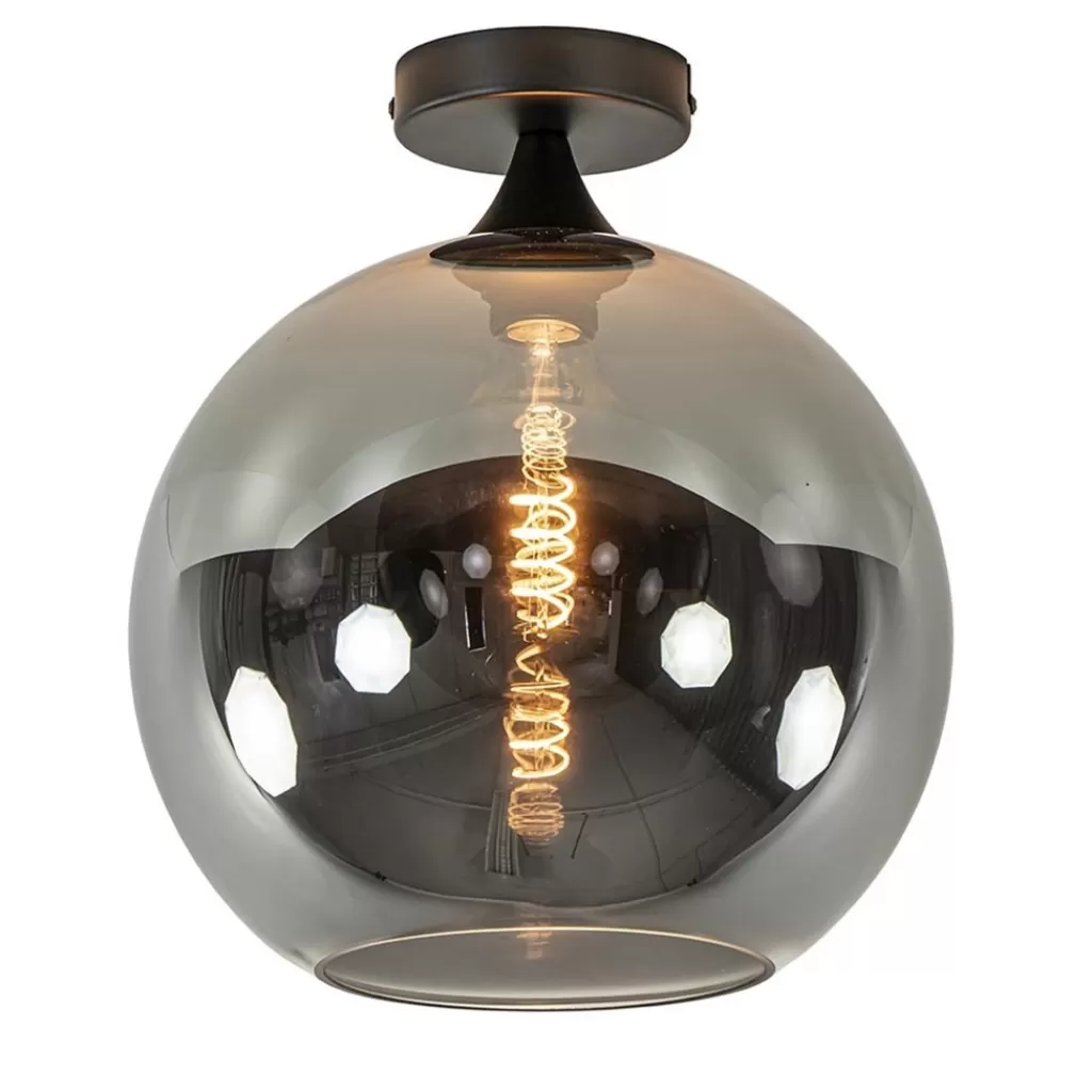 Globe plafondlamp zwart met smoke/titanium glas 30 cm>Straluma Clearance