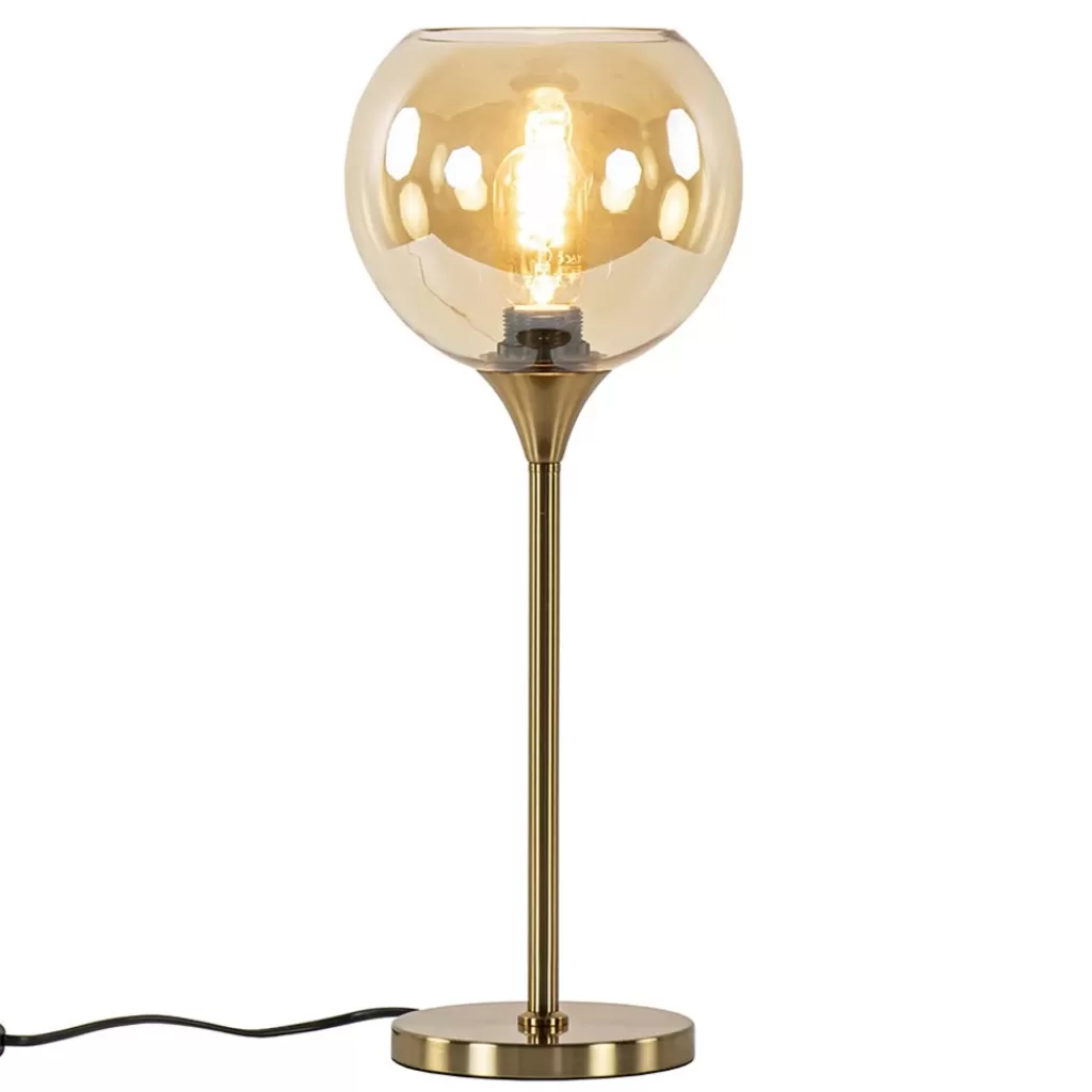 Gouden tafellamp met amber glazen bol 20 cm>Straluma Sale