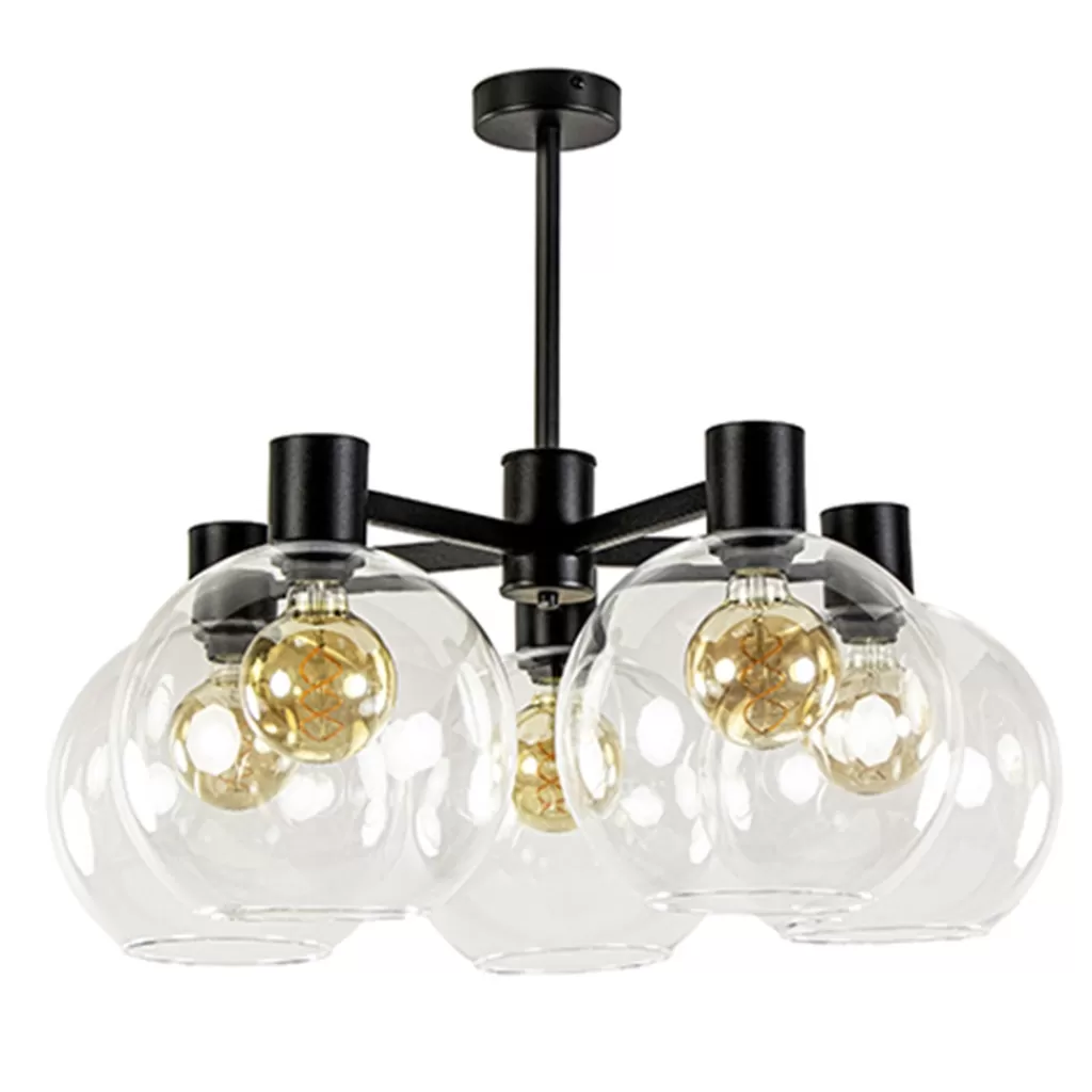 Grote 5-lichts plafondlamp helder glas>Straluma Hot