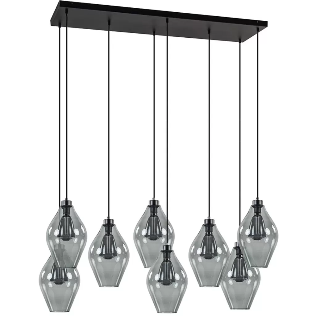 Grote 8-lichts multipendel hanglamp smoke glas ruit>Straluma Fashion