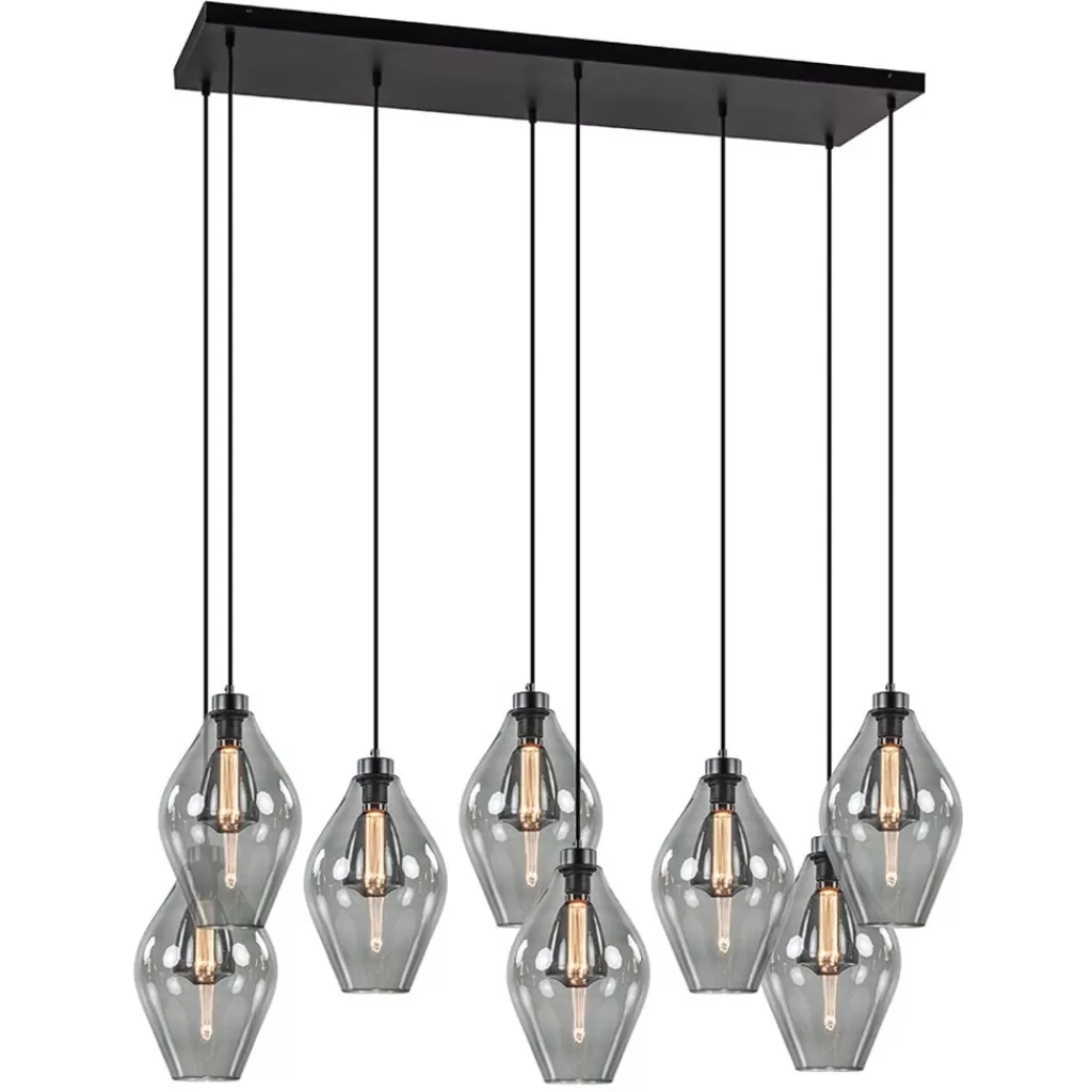 Grote 8-lichts multipendel hanglamp smoke glas ruit>Straluma Fashion