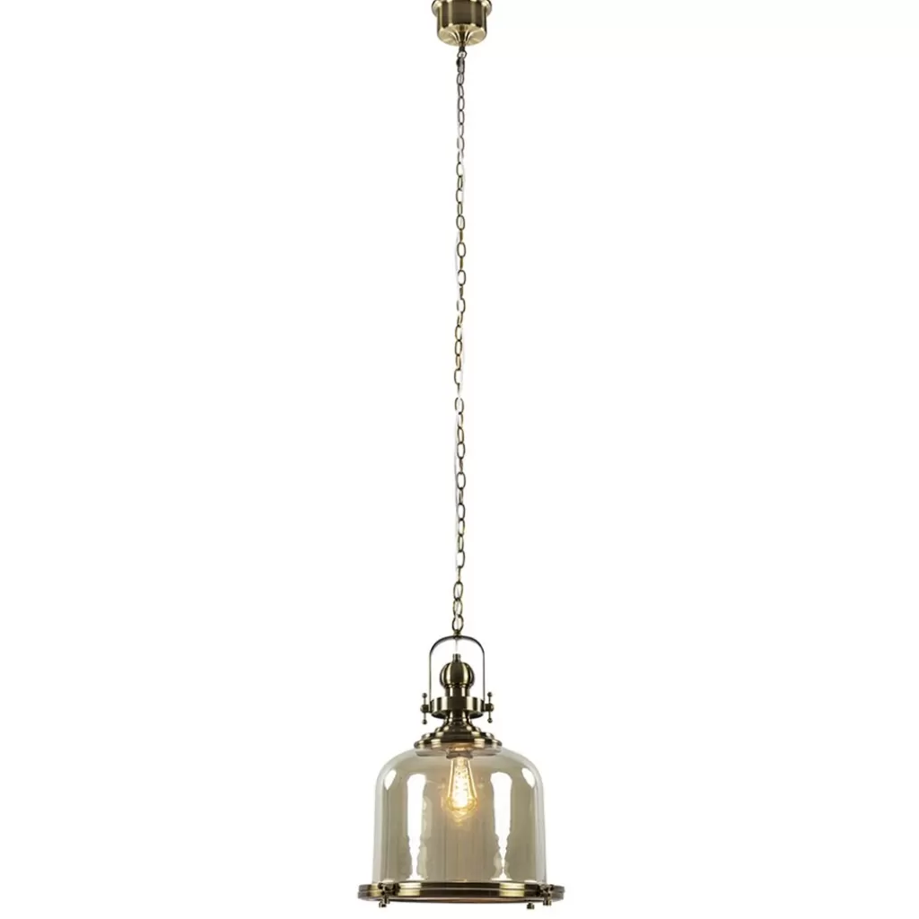 Grote hanglamp brons met amber glas>Straluma Fashion