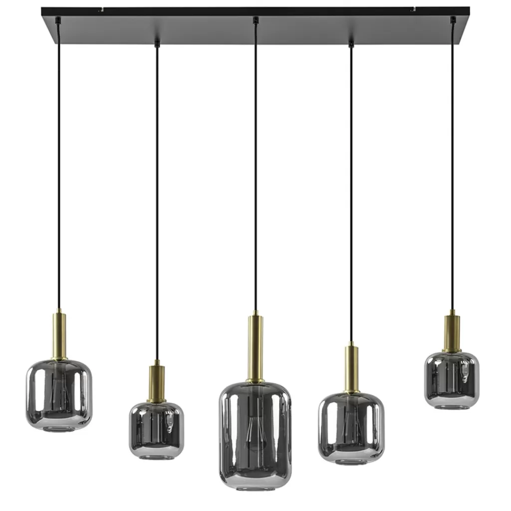 Grote hanglamp Lekar 5-lichts antiek brons met smoke glas>Straluma Discount