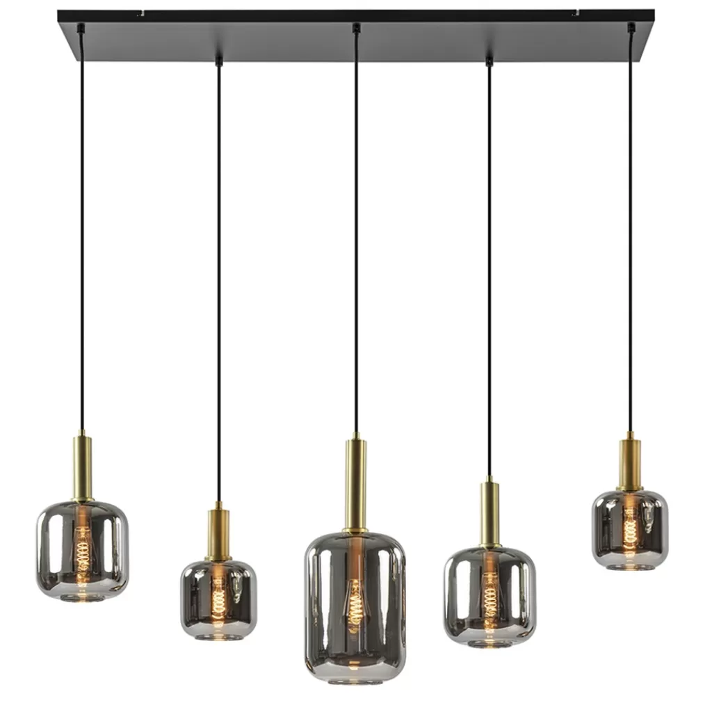 Grote hanglamp Lekar 5-lichts antiek brons met smoke glas>Straluma Discount