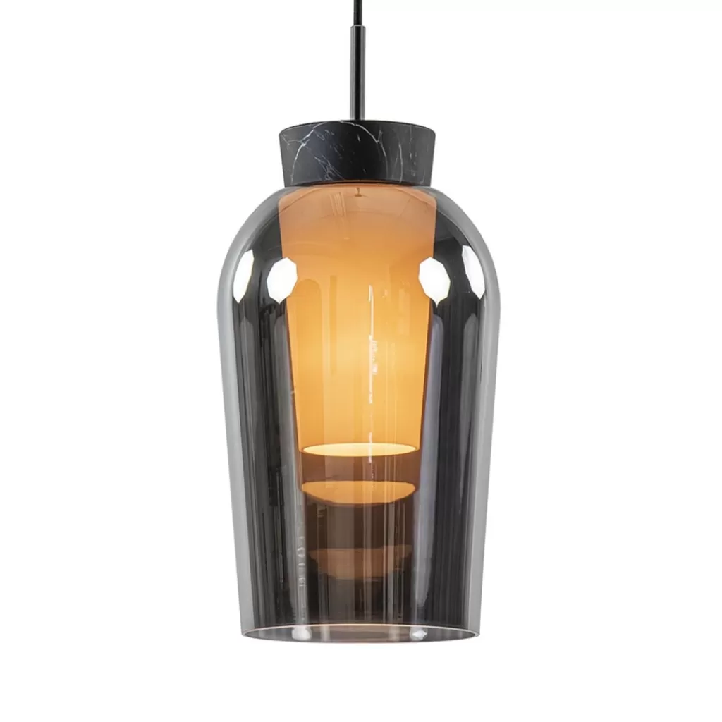 Hanglamp 1 lichts zwart/marmer met smoke glas>Straluma Discount