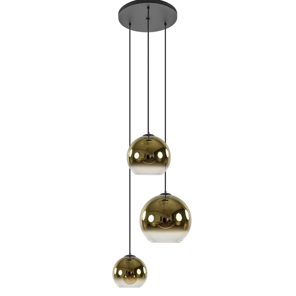 Hanglamp 3-lichts rond zwart met goud gradient glas>Straluma Outlet