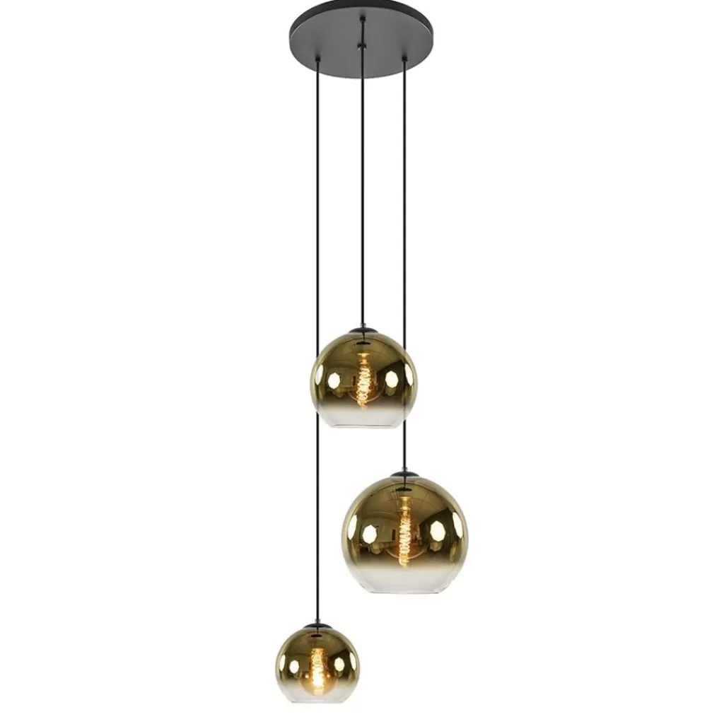 Hanglamp 3-lichts rond zwart met goud gradient glas>Straluma Outlet