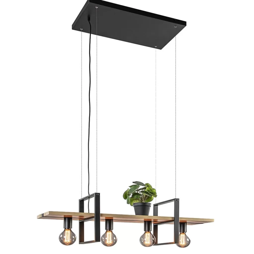 Hanglamp 4L zwart met houten planken>Straluma Clearance