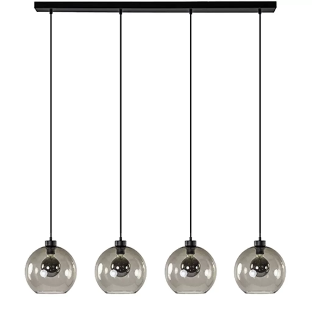 Hanglamp 4-lichts balk zwart + smoke glas 25cm>Straluma Hot