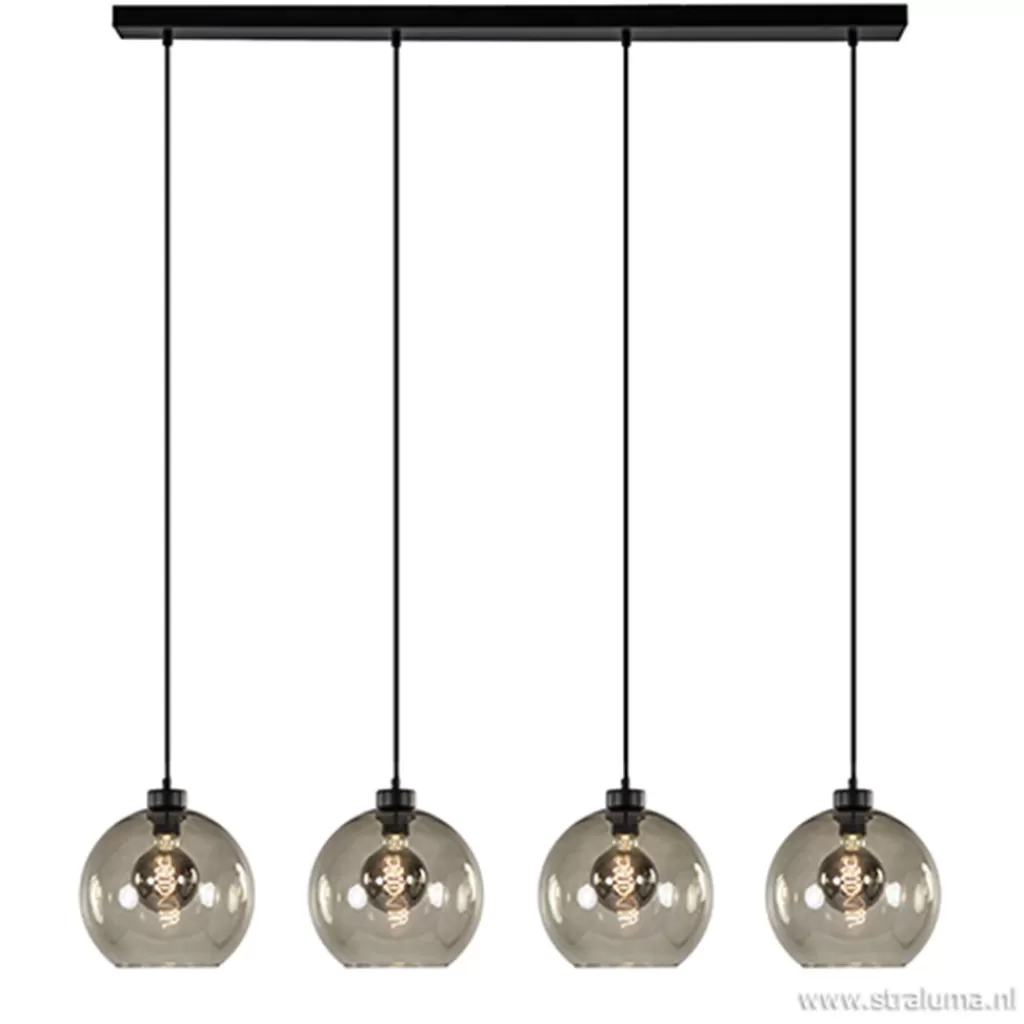 Hanglamp 4-lichts balk zwart + smoke glas 25cm>Straluma Hot