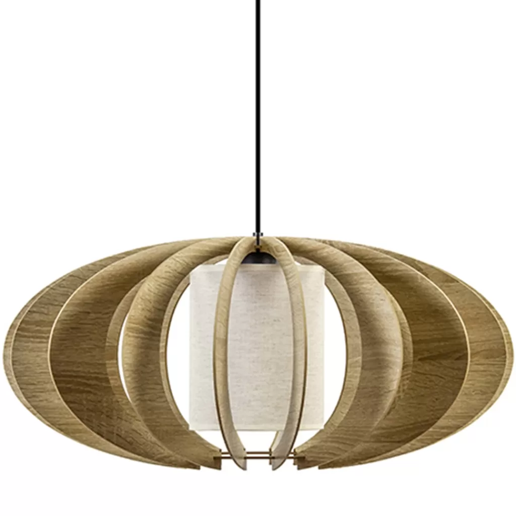 Hanglamp 64cm houten lamellen+linnen kap>Straluma New