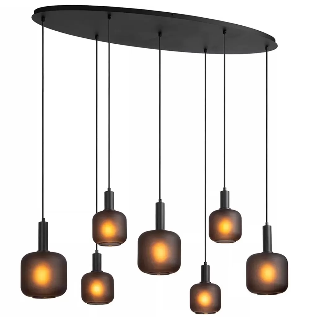 Hanglamp 7-lichts ovaal met mat zwart glas>Straluma Fashion