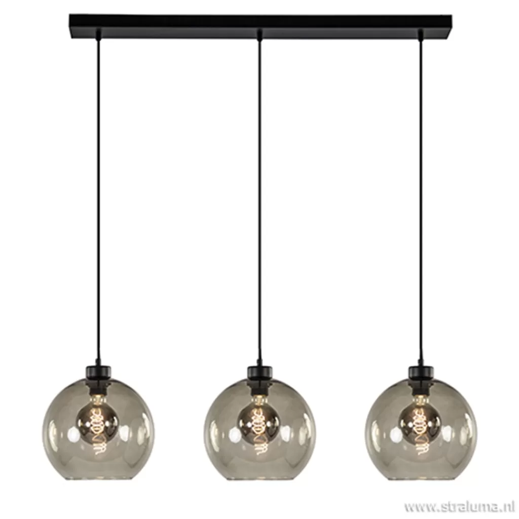 Hanglamp balk 3L smoke bolglas>Straluma Fashion