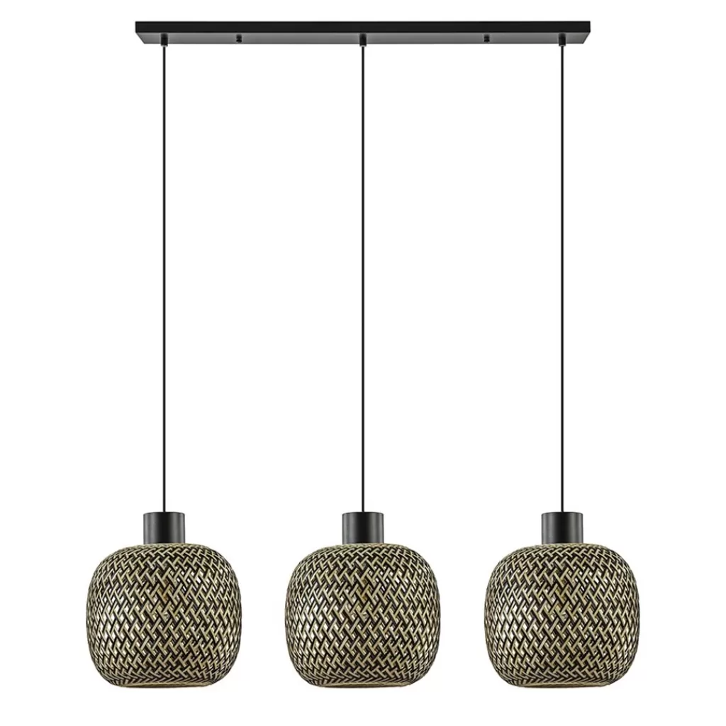 Hanglamp balk 3L zwart + bamboe>Straluma Best