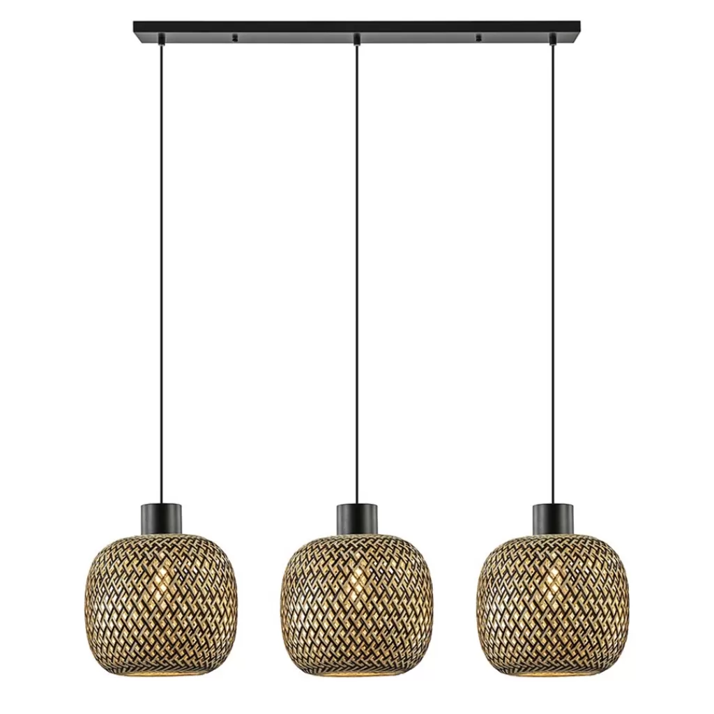 Hanglamp balk 3L zwart + bamboe>Straluma Best