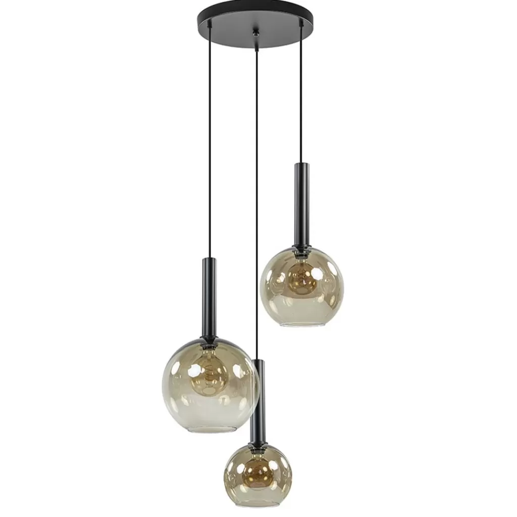 Hanglamp Bella 3L rond zwart+smoke glas>Straluma Shop