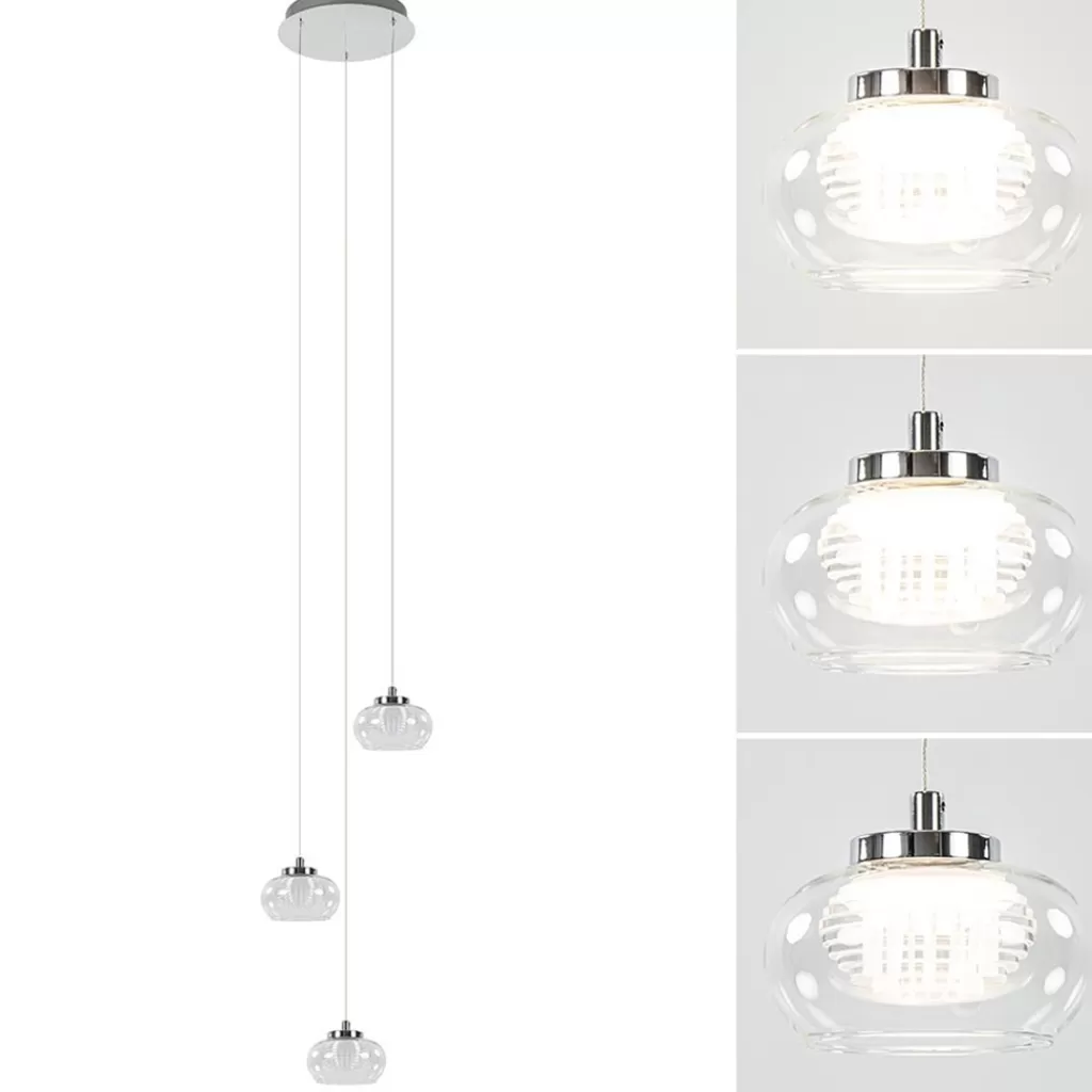 Hanglamp chroom/helder glas 3-lichts>Straluma Online