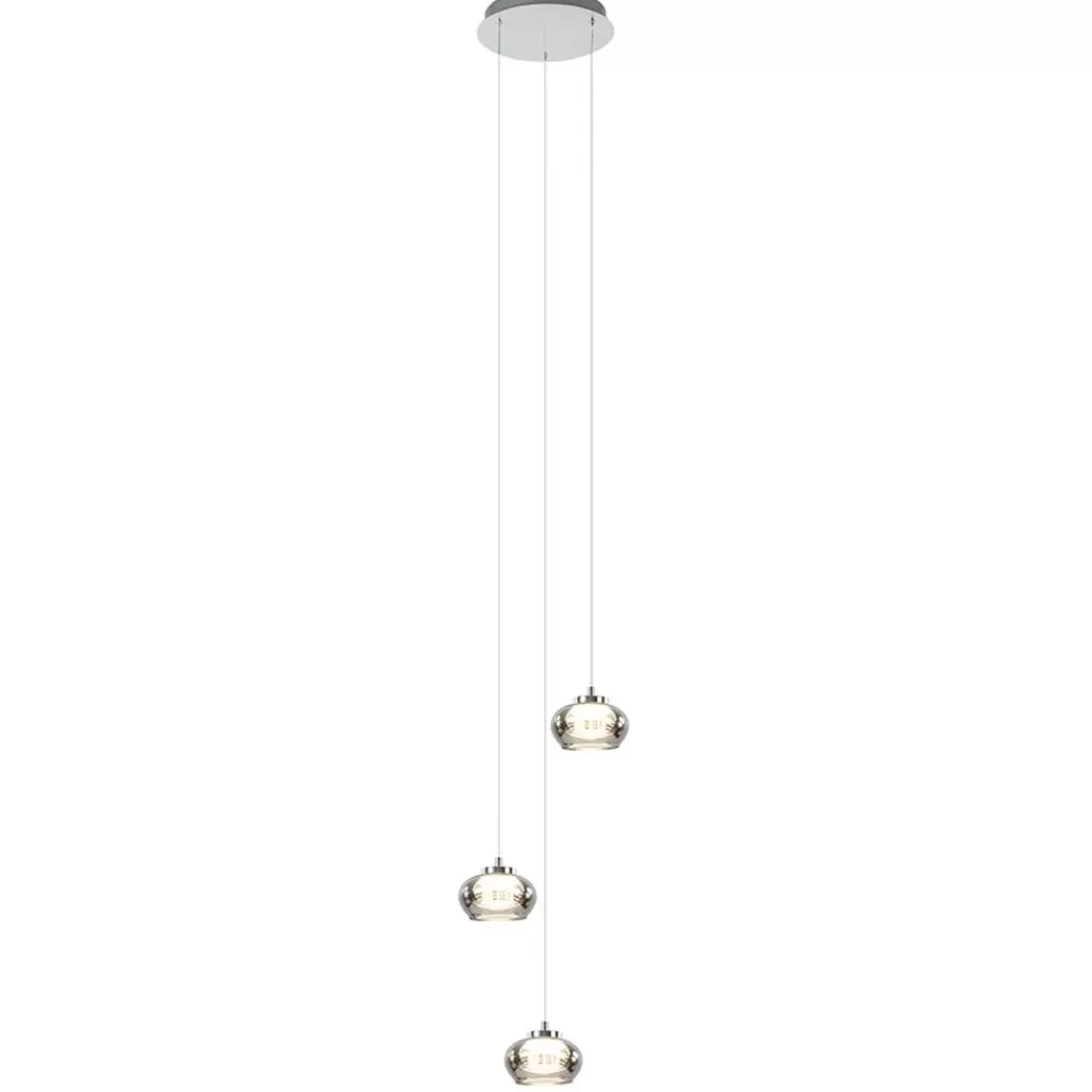 Hanglamp chroom/smoke glas 3-lichts>Straluma Discount