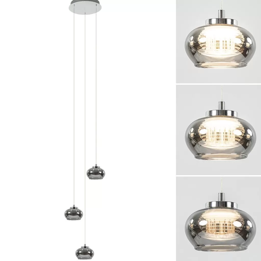 Hanglamp chroom/smoke glas 3-lichts>Straluma Discount