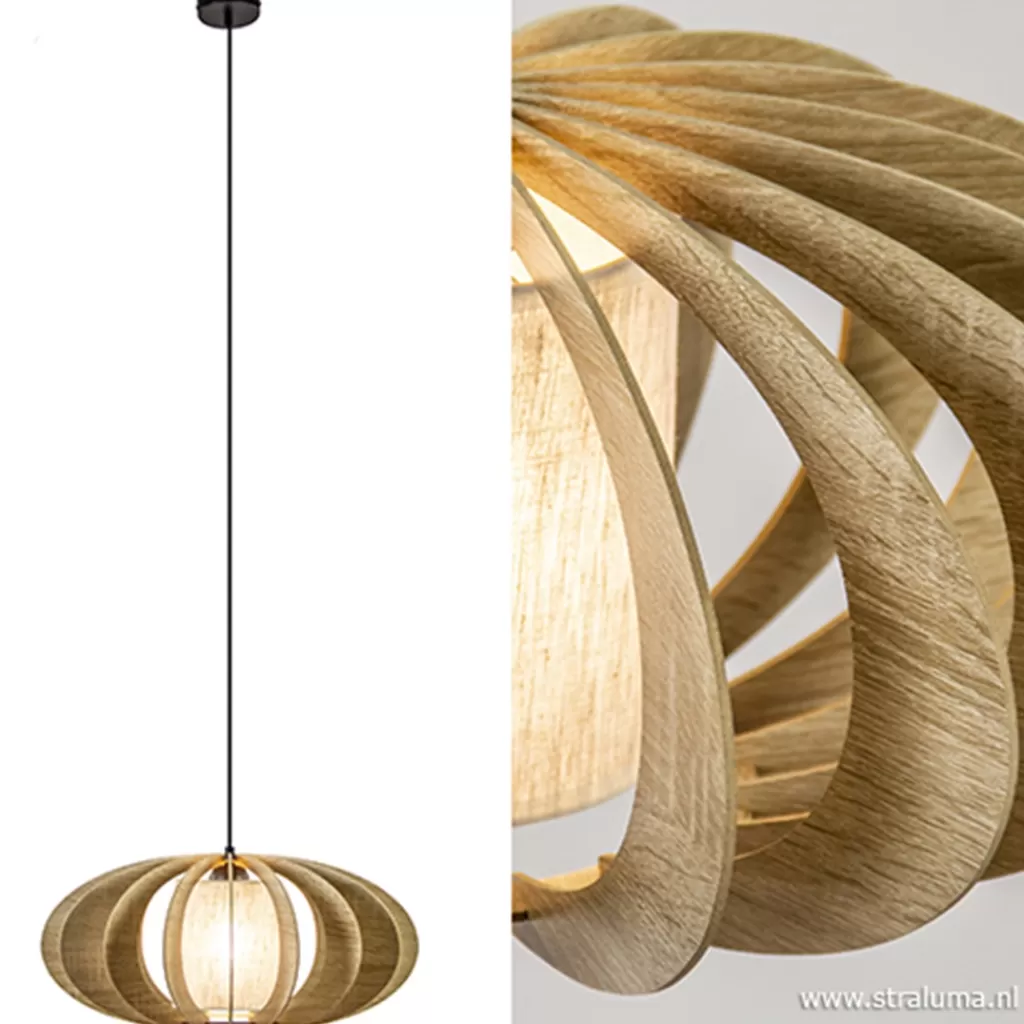 Hanglamp houten lamellen + kap 50cm>Straluma New