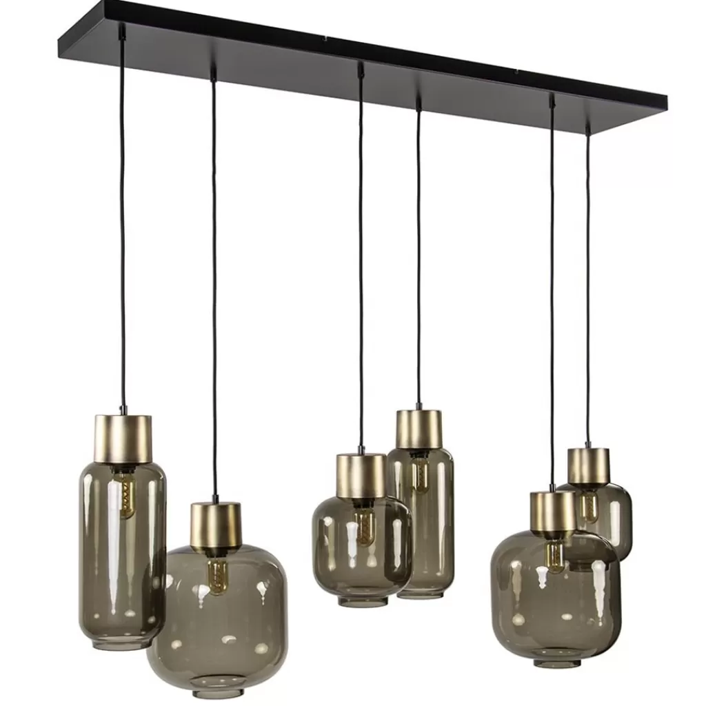 Hanglamp Lett 6L zwart/brons+glas smoke>Straluma Store