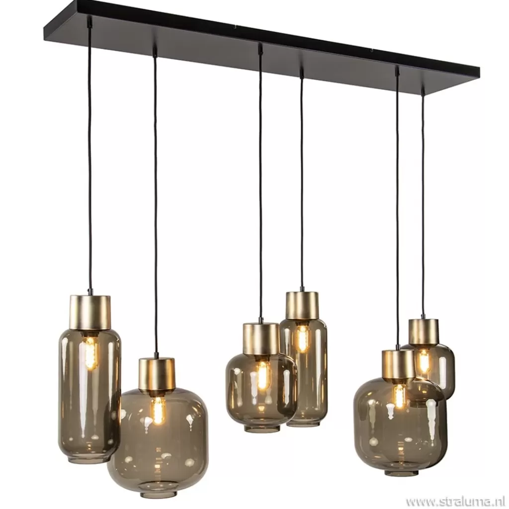 Hanglamp Lett 6L zwart/brons+glas smoke>Straluma Store