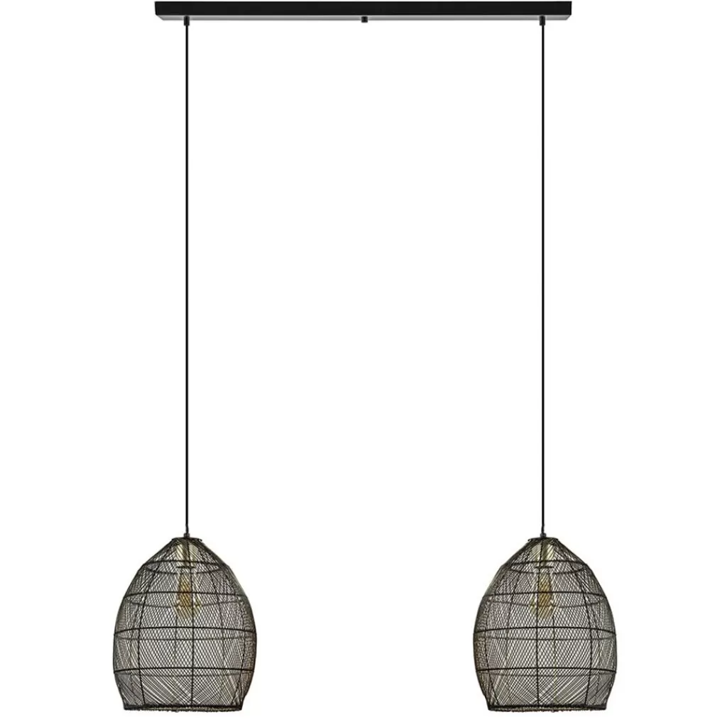 Hanglamp Meya 2-lichts zwart/goud met balk>Straluma Store