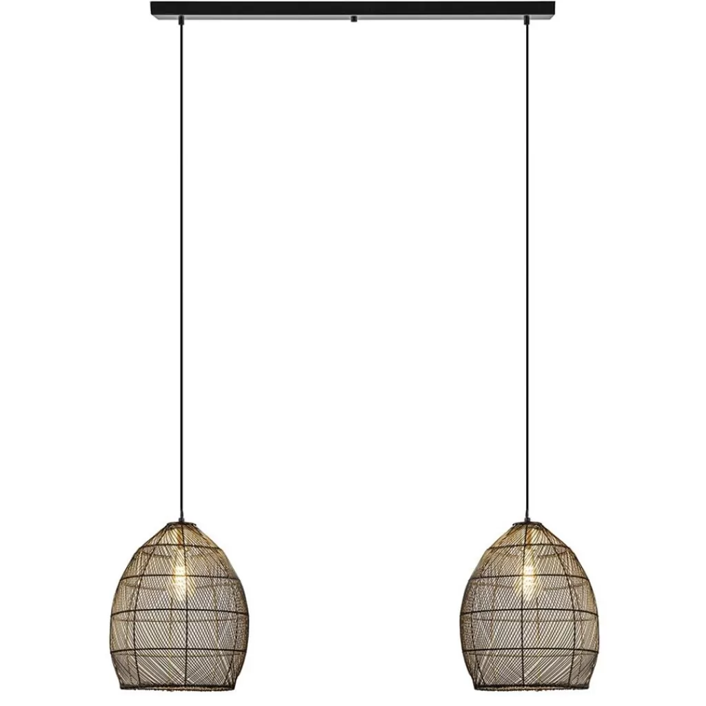 Hanglamp Meya 2-lichts zwart/goud met balk>Straluma Store