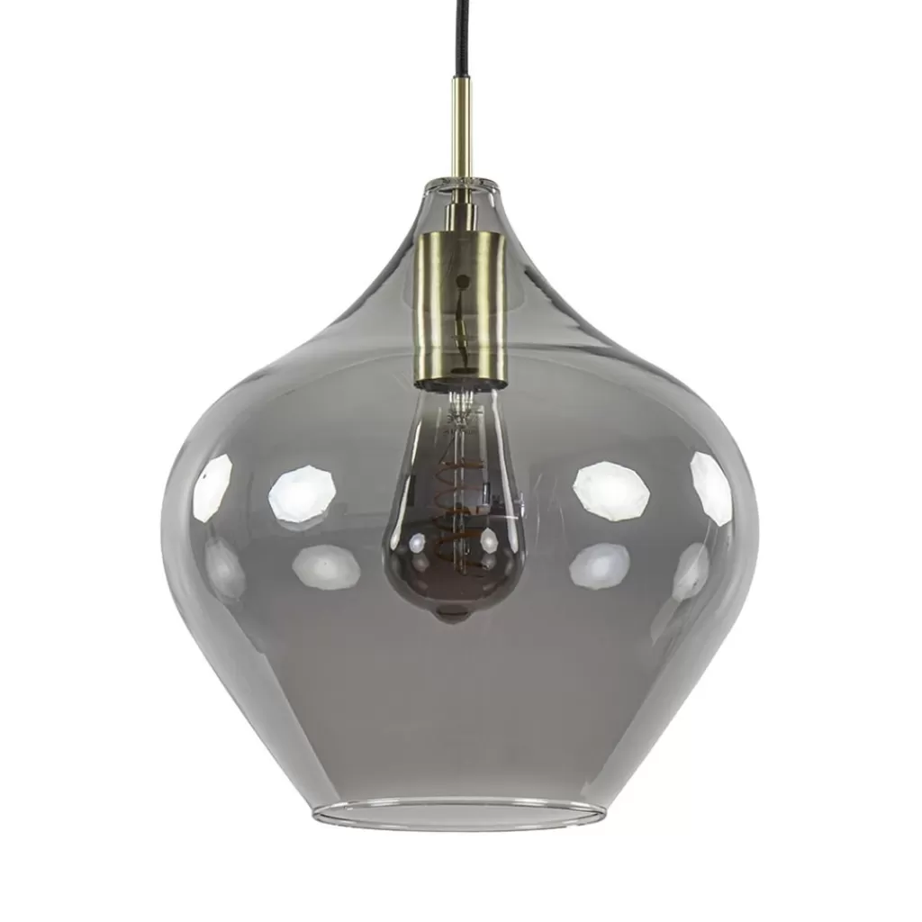 Hanglamp Rakel 27cm antiek brass+smoke glas>Straluma Shop